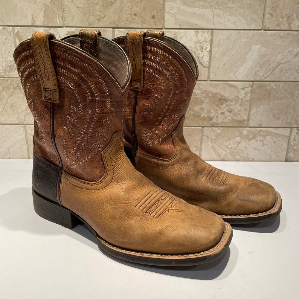 Ariat Kids Brown Tan Leather Western Cowboy Boots Square Toe Size 3